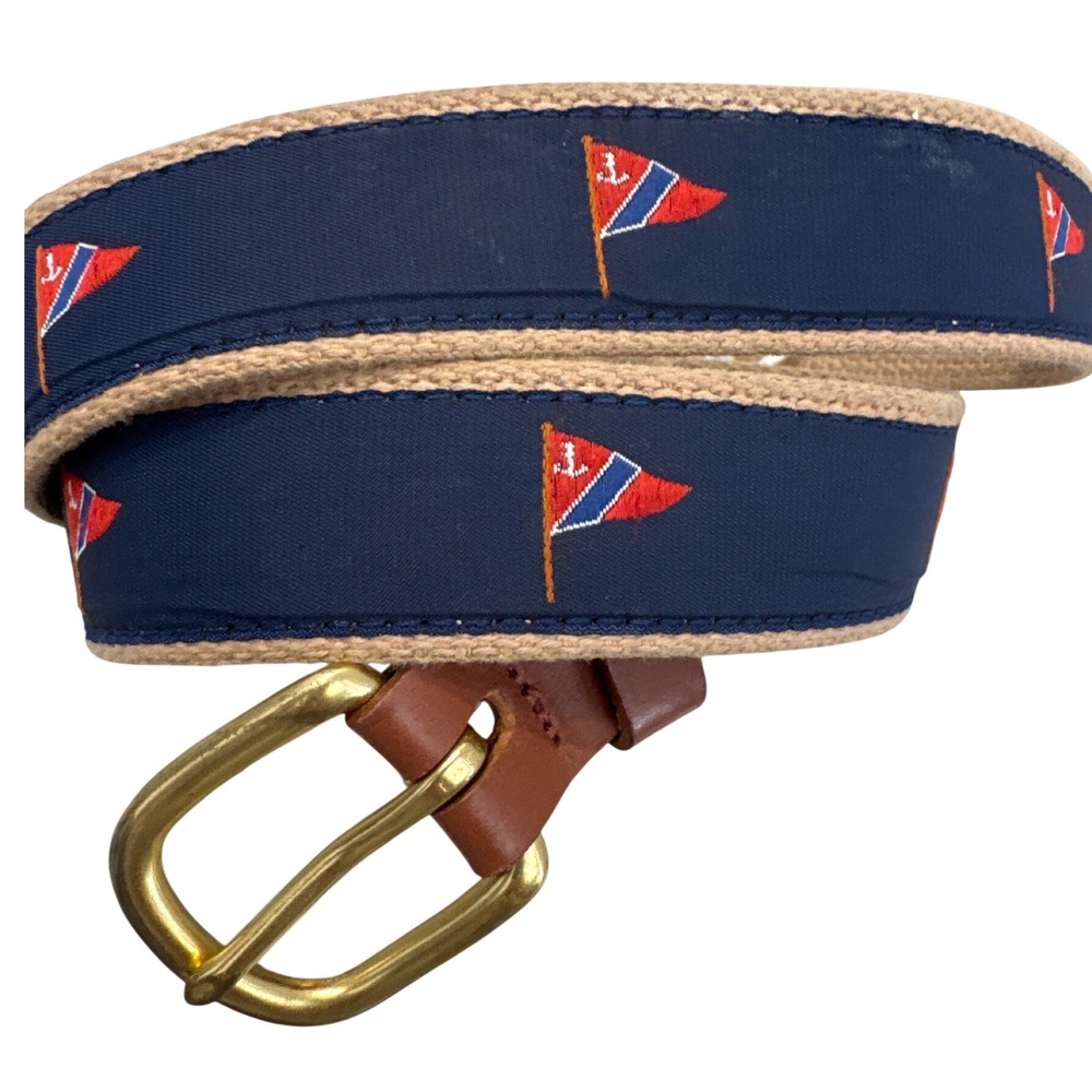 Men's Leather Man Ltd. New England Co.‎ nautical flag belt preppy size 40